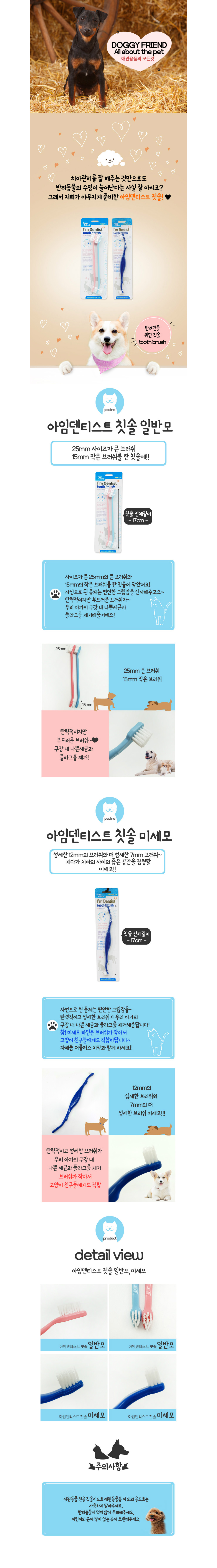 강아지 미세모 칫솔 1P 반려견 양치 애견 구강관리 상세 이미지 2