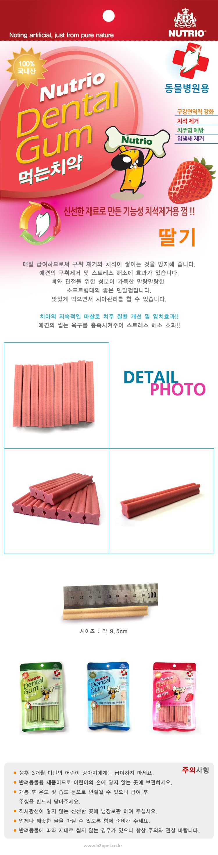 강아지 덴탈껌 강아지 치석 껌 기능성 어금니 스틱 영양 반려동물 반려견 이빨 딸기 덴탈 용품 구강 애견 상세 이미지 1