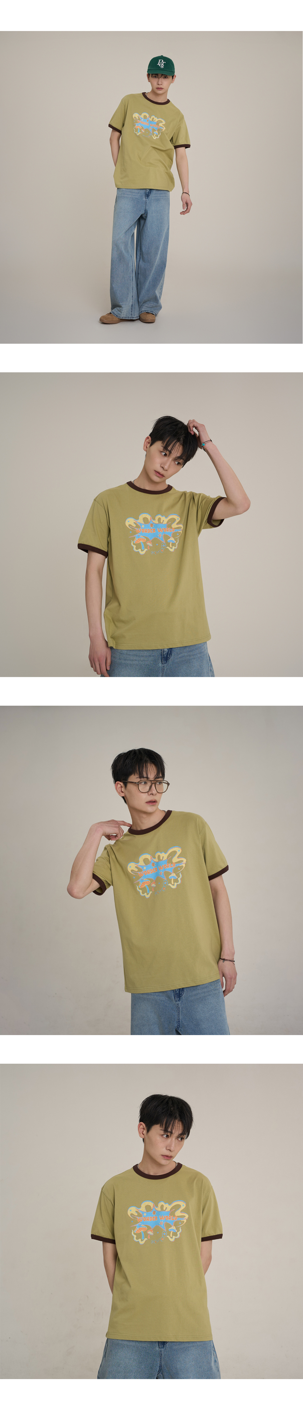 MUSINSA | SUPERSUB Wonderworld Ringer Short Sleeve T-shirt-Olive
