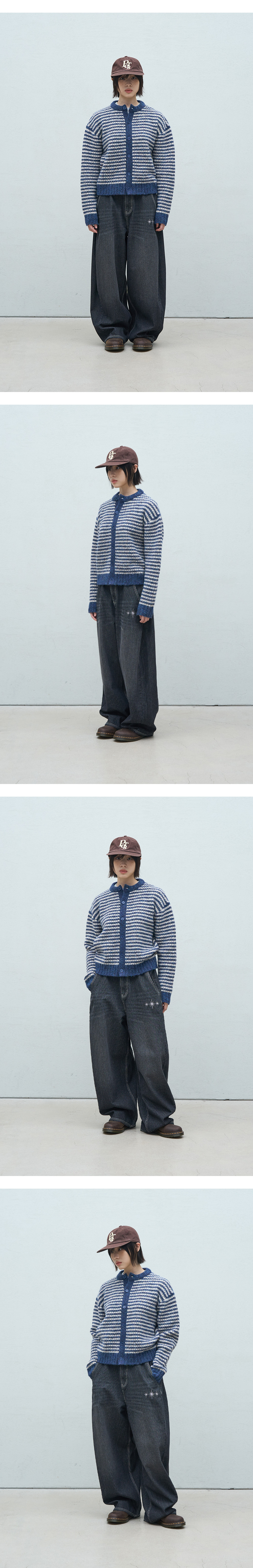 오버사이즈 크롭 스트라이프 가디건 니트 블루 1.jpg