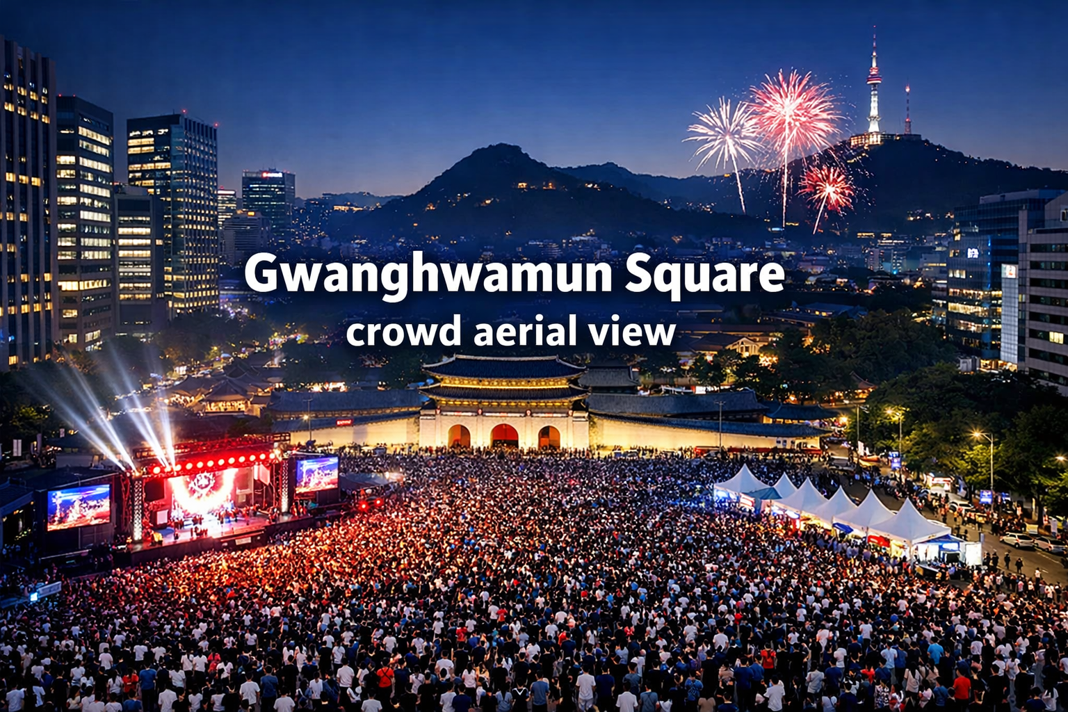 Gwanghwamun Square crowd aerial view