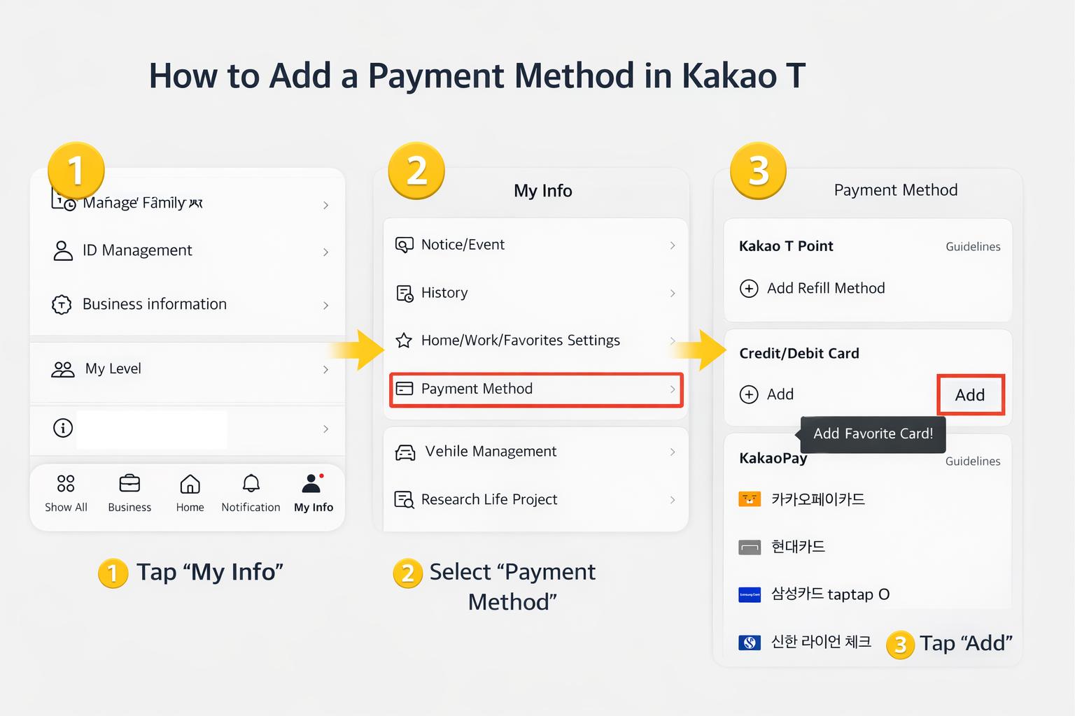 Kakao T foreign credit card registration screen