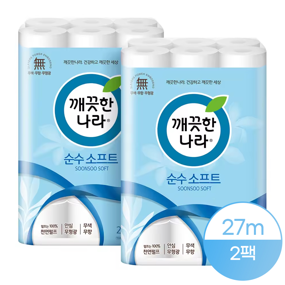 깨끗한나라 순수 소프트 화장지 27m 30롤 2팩 1000.jpg