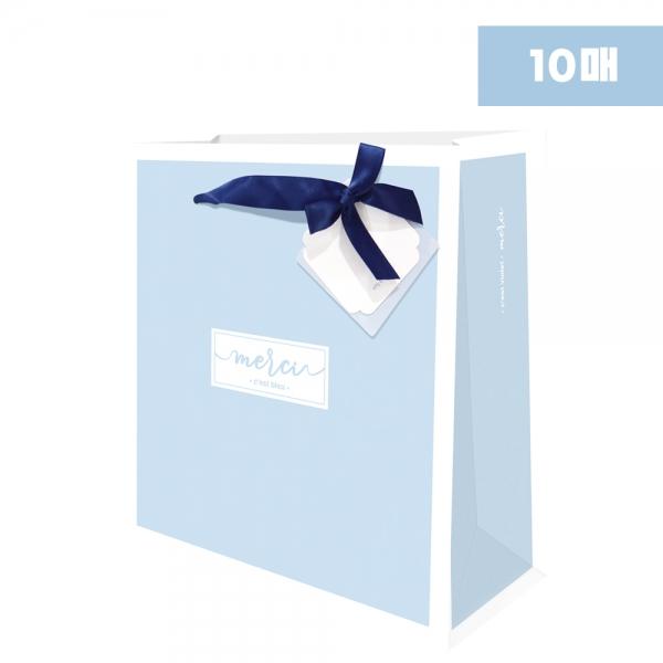 리본 이중택 쇼핑백 하늘 (10개 1세트)