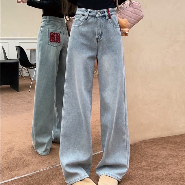 [세인트이브] P5146 레드 포인트 연청 와이드 데님팬츠